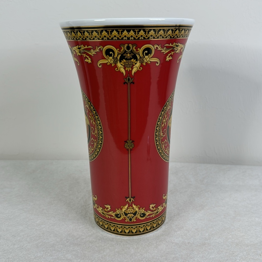 VERSACE MEDUSA RED BLACK GOLD WHITE LARGE VASE ROSENTHAL - Picture 5 of 7